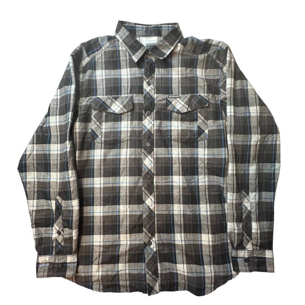Columbia Shirt Mens L Grey Plaid Omni-Wick Button Down Long Sleeve Hiking AM7295